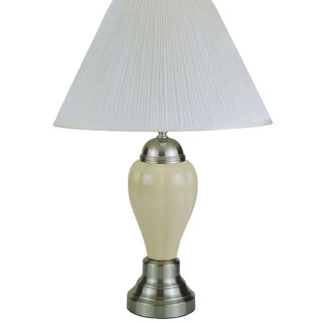 Alt view image 4 of 5 - 27" Tall Ceramic Table Lamp, Urn-Shaped with Silver / Ivory Finish, Linen Shade