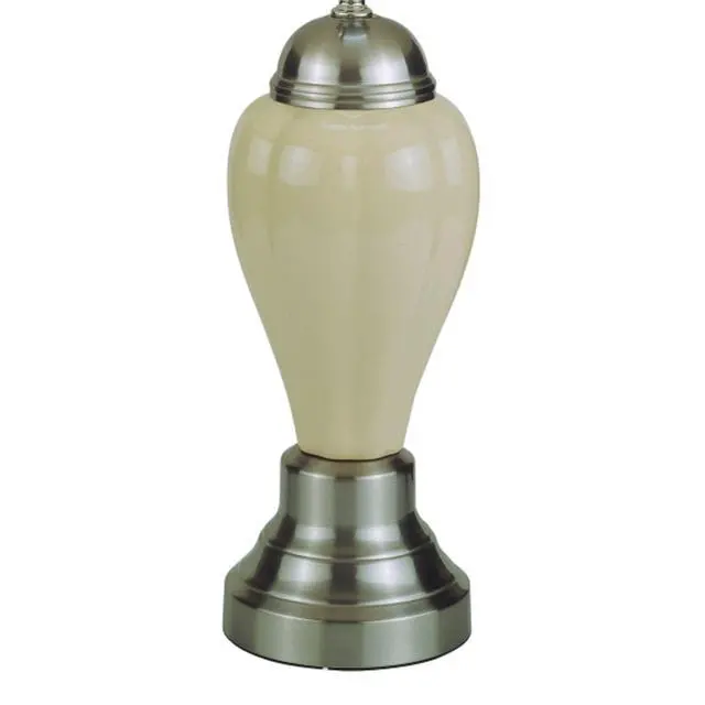 Alt view image 5 of 5 - 27" Tall Ceramic Table Lamp, Urn-Shaped with Silver / Ivory Finish, Linen Shade