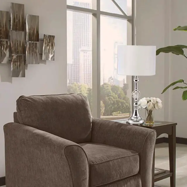 Alt view image 3 of 5 - 29.5" Tall Metal Table Lamp" Leona" with Chrome Finish and Crystal Accents