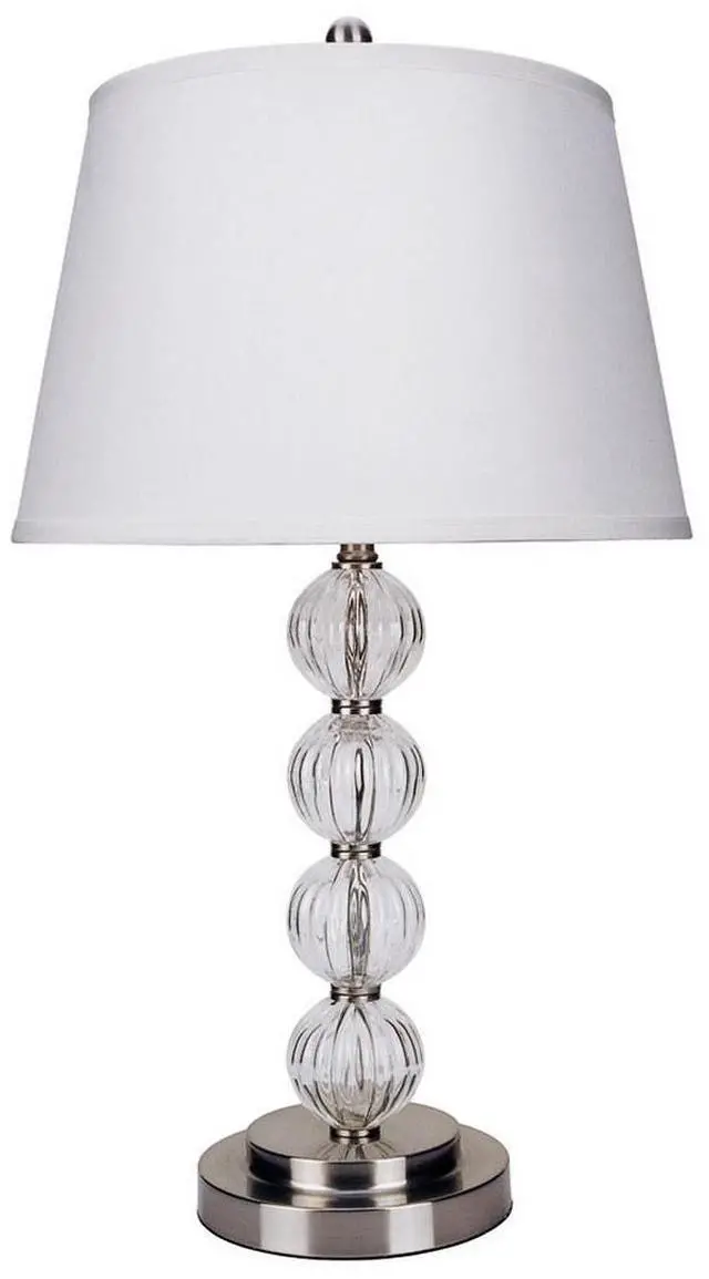 Main image of 28.5" Tall Metal Table Lamp with Satin Nickel Finish and Orb Design, Linen Shade