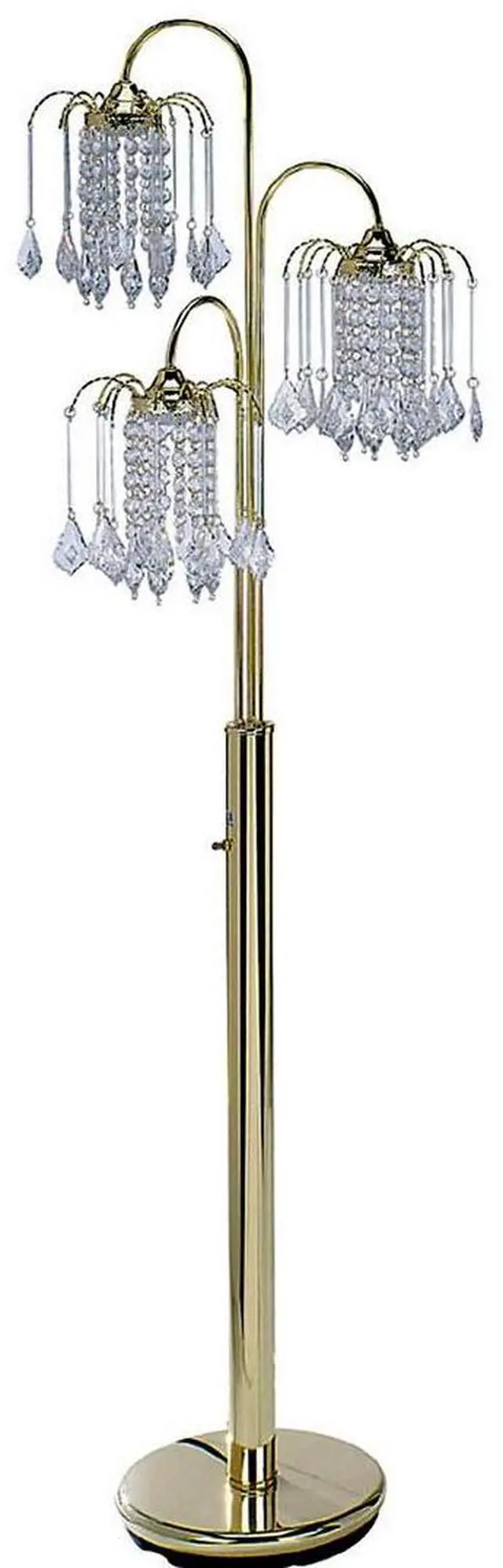 Main image of 63" Tall Metal Floor Lamp with Brass Finish, Crystal Chandelier Design