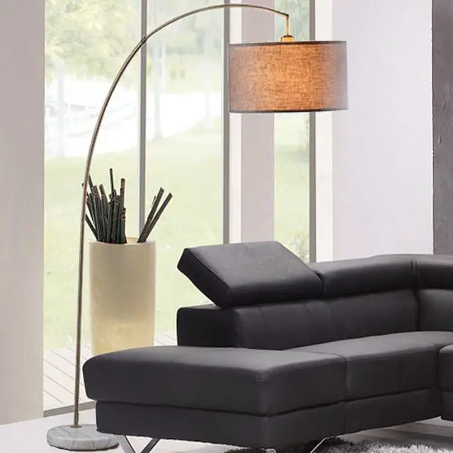 Alt view image 3 of 5 - 86" Tall Metal Floor Arc Lamp "Bowery", Beige and Antique Gold