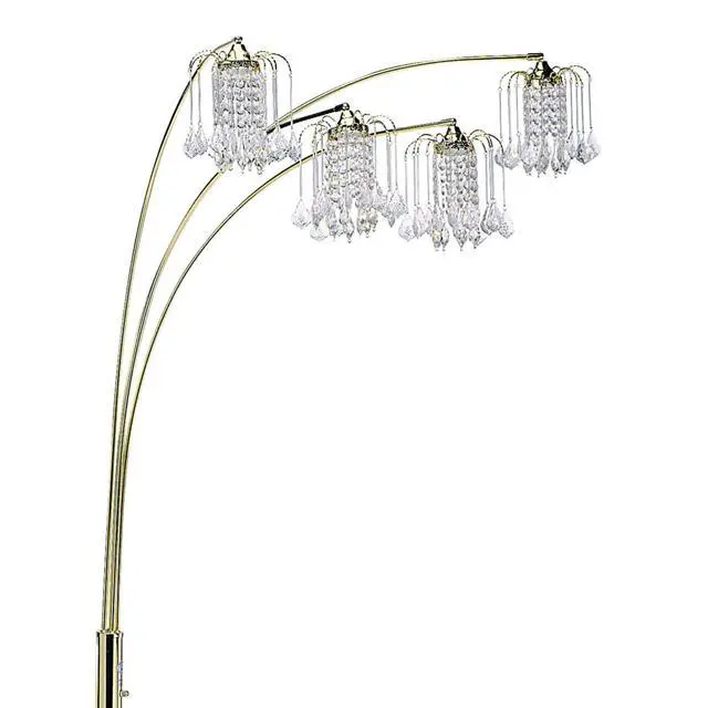 Alt view image 2 of 5 - 84" Tall Metal Floor Lamp with Brass Finish, Crystal Chandelier Design