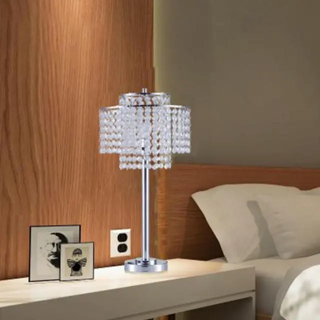 Alt view image 4 of 5 - 26" Tall" Holly Glam" 2-Tiered Table Lamp with Charging and Usb Port, Silver