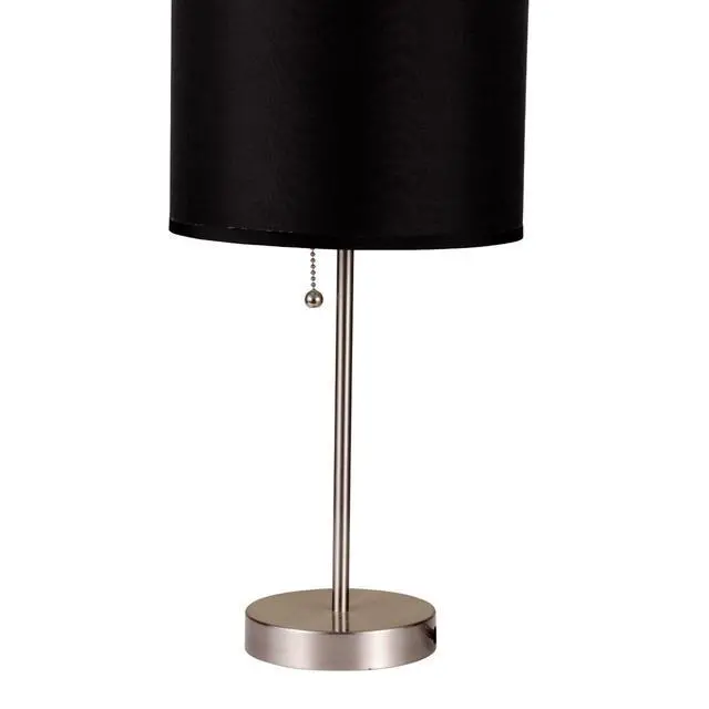 Alt view image 3 of 5 - 19" Tall Metal Table Lamp with Silver Finish, Black Shade