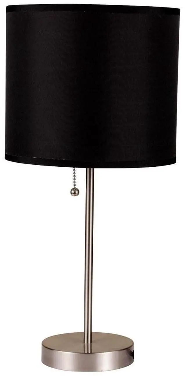 Main image of 19" Tall Metal Table Lamp with Silver Finish, Black Shade