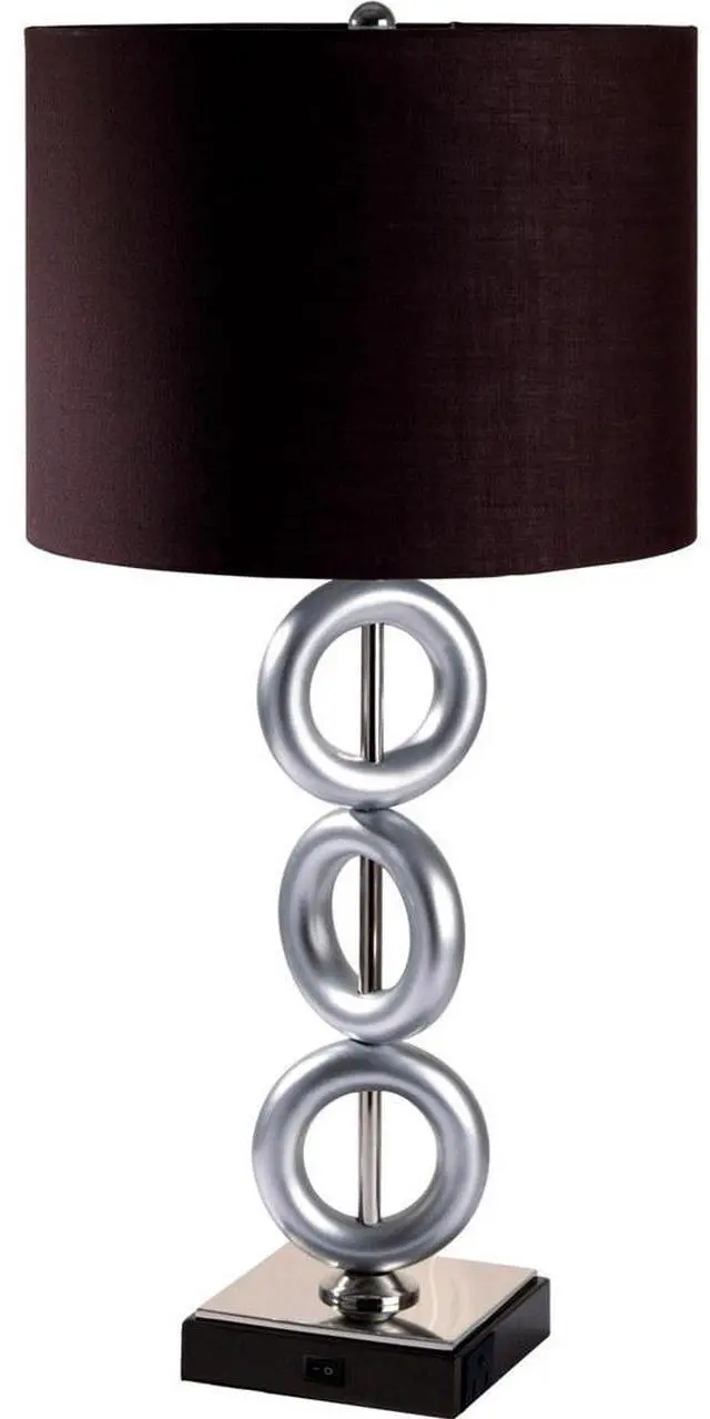 Main image of 29" Tall Metal Table Lamp with Silver Finish, Ring Style, Espresso Round Shade