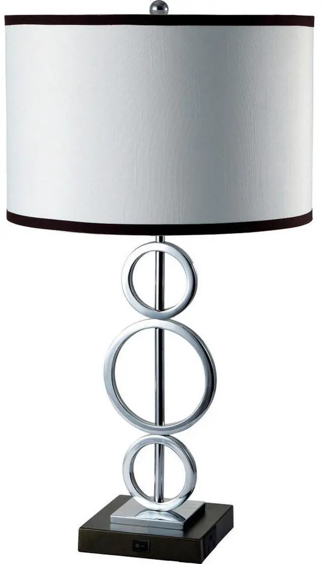 Main image of 29" Tall Metal Table Lamp with Silver Finish, Ring Style, White Round Shade