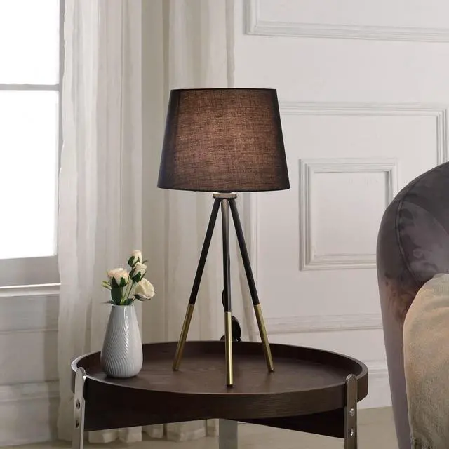 Alt view image 3 of 5 - 20" Tripod Leg Metal Table Lamp" Devon", Matte Black / Gold Metal