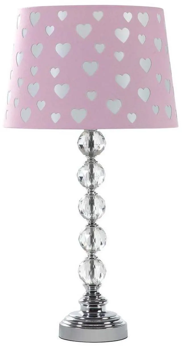 Main image of 22" Heart Crystal Stacked Orb Metal Table Lamp "Ariel" Pink / White