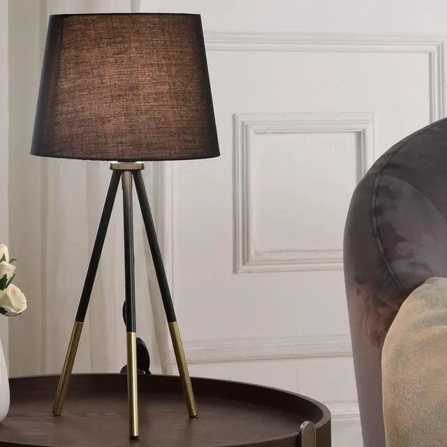 Alt view image 5 of 5 - 20" Tripod Leg Metal Table Lamp" Devon", Matte Black / Gold Metal