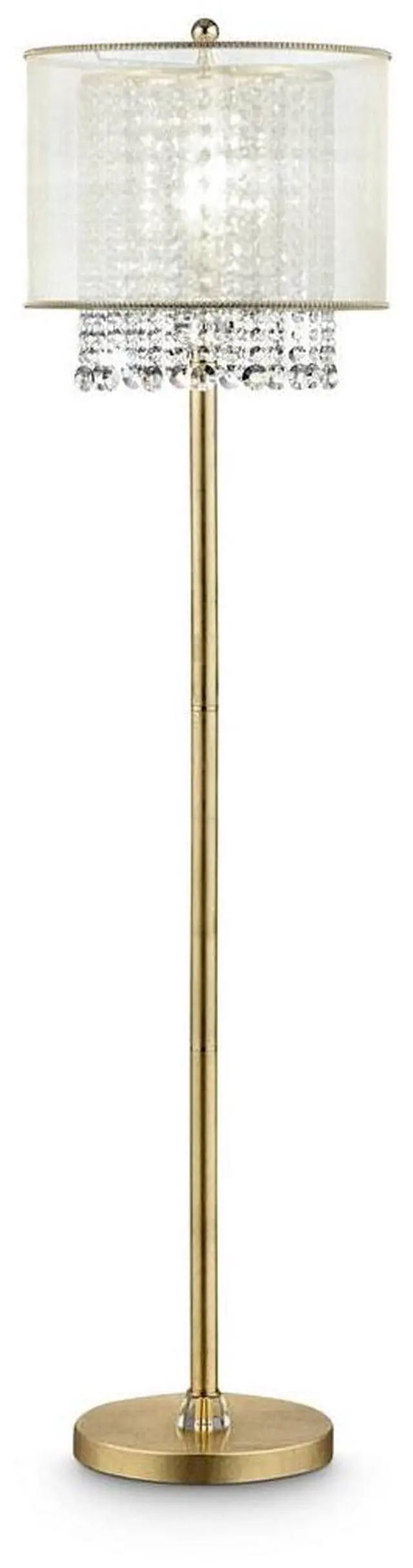 Main image of 65" Tall Floor Lamp "Bhavya" W/ Gold Finish and Crystal Accents, White Shade