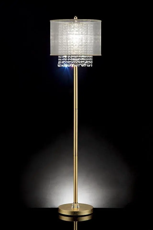 Alt view image 2 of 5 - 65" Tall Floor Lamp "Bhavya" W/ Gold Finish and Crystal Accents, White Shade
