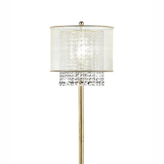 Alt view image 5 of 5 - 65" Tall Floor Lamp "Bhavya" W/ Gold Finish and Crystal Accents, White Shade