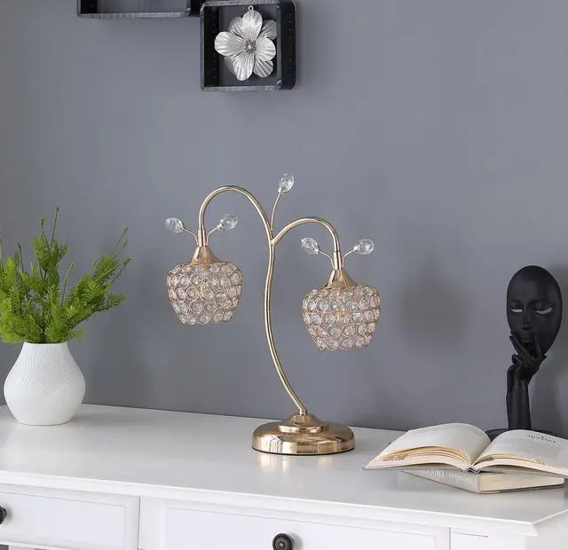 Alt view image 2 of 4 - 17.25" Rose Gold 2-Floral Bell Glam Metal Table Lamp
