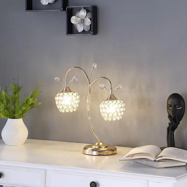 Alt view image 3 of 4 - 17.25" Rose Gold 2-Floral Bell Glam Metal Table Lamp