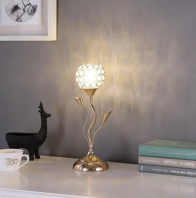 Alt view image 3 of 4 - 14" Rose Gold Floral Bell Glam Metal Table Lamp