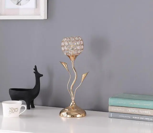 Alt view image 2 of 4 - 14" Rose Gold Floral Bell Glam Metal Table Lamp