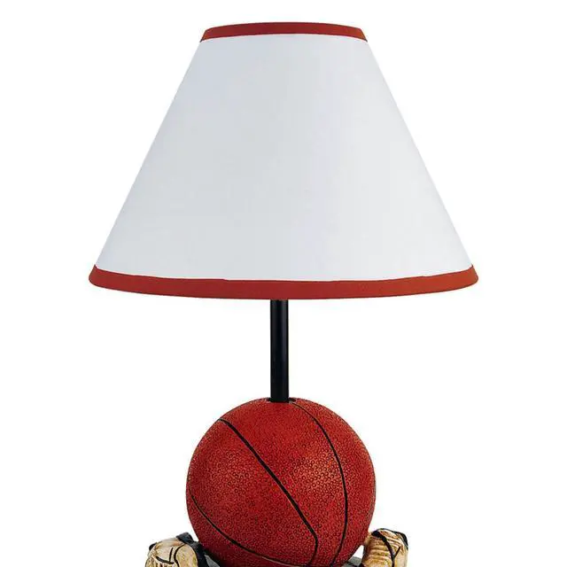 Alt view image 2 of 5 - 15" Tall Polyresin Accent Table Lamp, Basketball Shaped, Cone Linen Shade