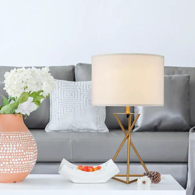 Alt view image 5 of 5 - 26.25" Tall "Ester" Mid-Century Metal Table Lamp, Hourglass Design, Matte Gold