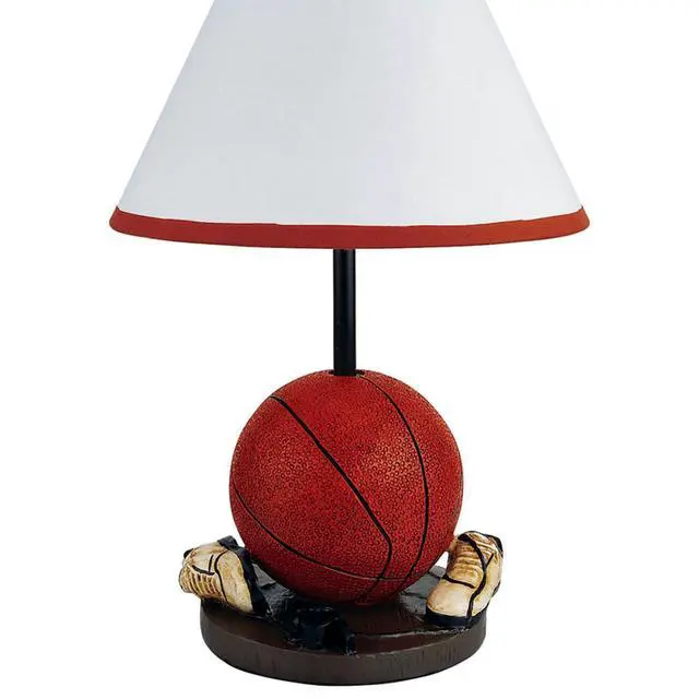 Alt view image 3 of 5 - 15" Tall Polyresin Accent Table Lamp, Basketball Shaped, Cone Linen Shade