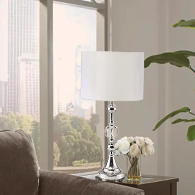 Alt view image 4 of 5 - 29.5" Tall Metal Table Lamp" Leona" with Chrome Finish and Crystal Accents