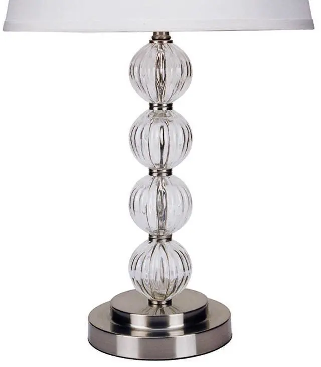 Alt view image 4 of 5 - 28.5" Tall Metal Table Lamp with Satin Nickel Finish and Orb Design, Linen Shade