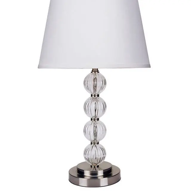 Alt view image 3 of 5 - 28.5" Tall Metal Table Lamp with Satin Nickel Finish and Orb Design, Linen Shade