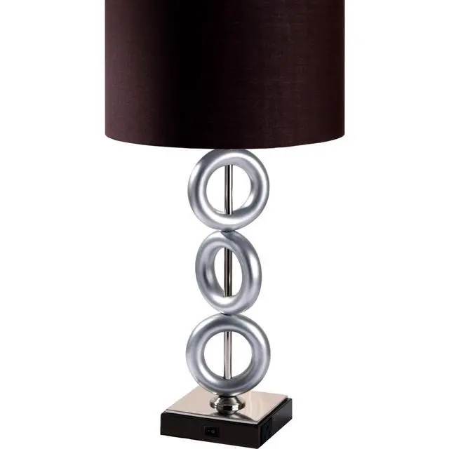 Alt view image 2 of 5 - 29" Tall Metal Table Lamp with Silver Finish, Ring Style, Espresso Round Shade