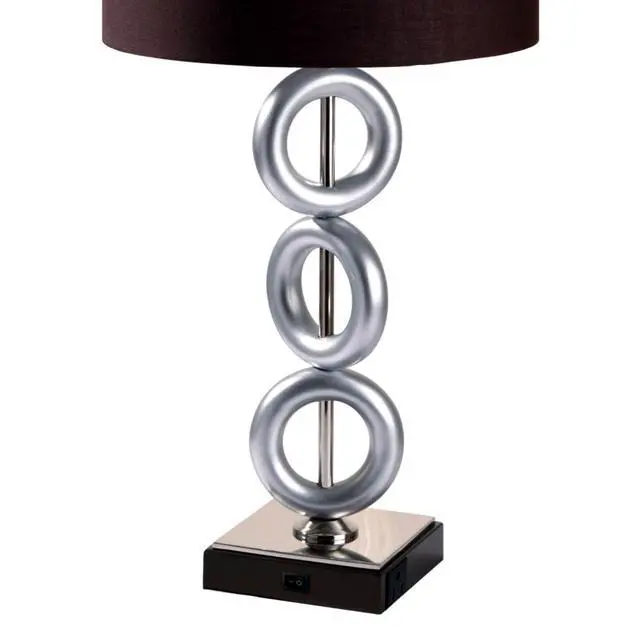 Alt view image 3 of 5 - 29" Tall Metal Table Lamp with Silver Finish, Ring Style, Espresso Round Shade