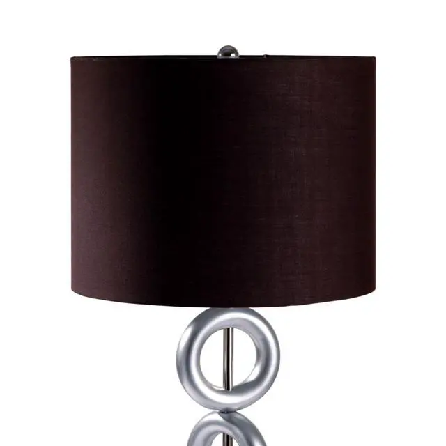 Alt view image 4 of 5 - 29" Tall Metal Table Lamp with Silver Finish, Ring Style, Espresso Round Shade