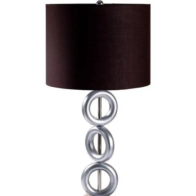 Alt view image 5 of 5 - 29" Tall Metal Table Lamp with Silver Finish, Ring Style, Espresso Round Shade