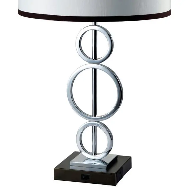 Alt view image 2 of 5 - 29" Tall Metal Table Lamp with Silver Finish, Ring Style, White Round Shade
