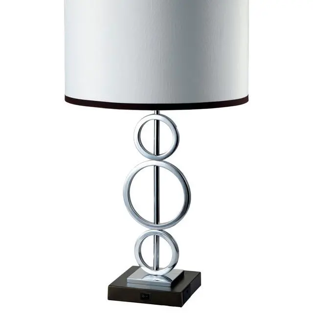 Alt view image 5 of 5 - 29" Tall Metal Table Lamp with Silver Finish, Ring Style, White Round Shade