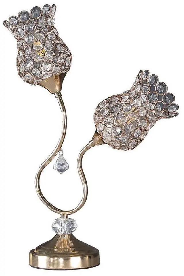 Main image of 18.75" Rose Gold 2-Floral Trumpet Glam Metal Table Lamp