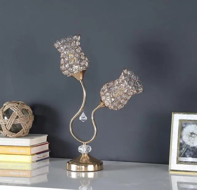 Alt view image 2 of 5 - 18.75" Rose Gold 2-Floral Trumpet Glam Metal Table Lamp
