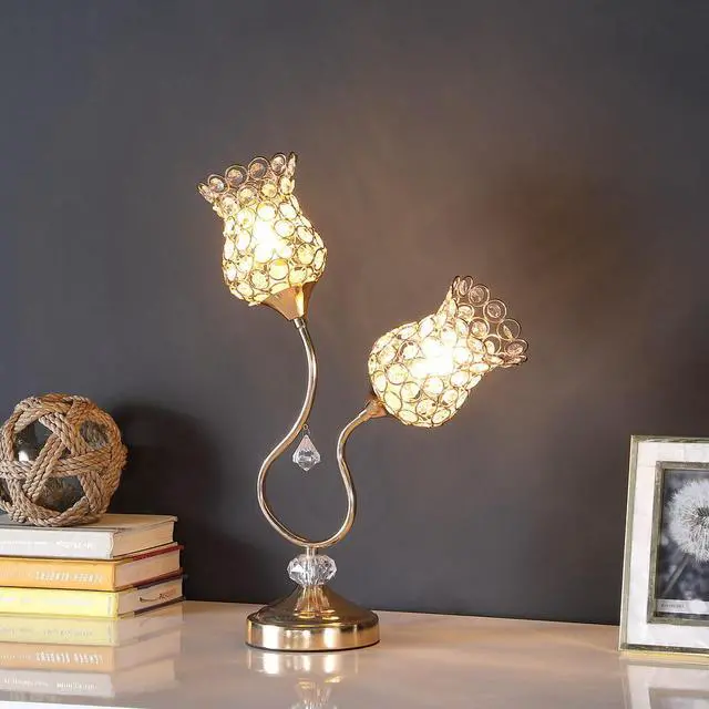 Alt view image 3 of 5 - 18.75" Rose Gold 2-Floral Trumpet Glam Metal Table Lamp