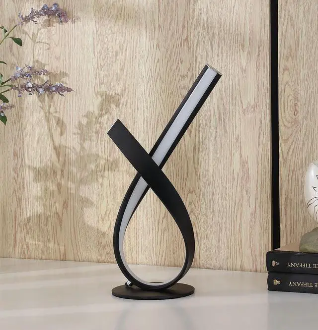 Alt view image 2 of 4 - 17" Abstract Upright Ribbon Bow Led Black Metal Table Lamp