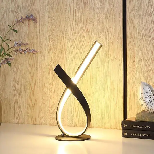 Alt view image 3 of 4 - 17" Abstract Upright Ribbon Bow Led Black Metal Table Lamp