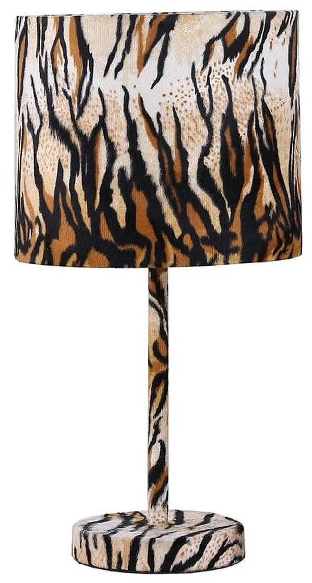 Main image of 19.25" Faux Suede Tiger Print Metal Table Lamp