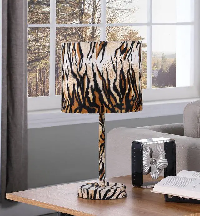 Alt view image 2 of 5 - 19.25" Faux Suede Tiger Print Metal Table Lamp