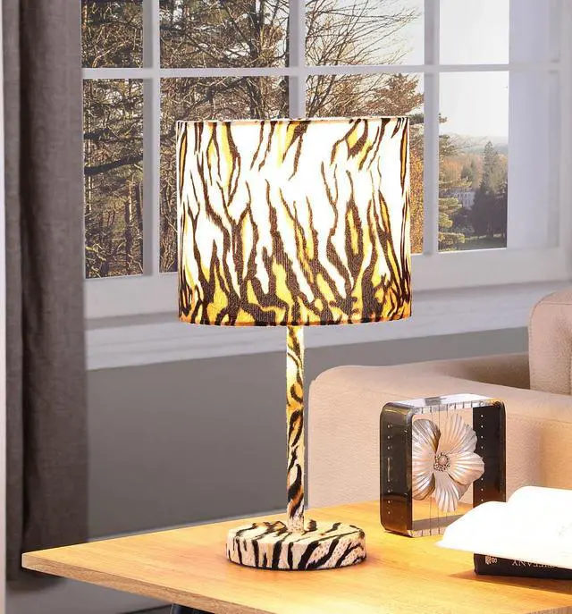 Alt view image 3 of 5 - 19.25" Faux Suede Tiger Print Metal Table Lamp