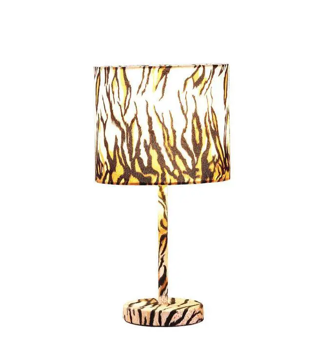 Alt view image 4 of 5 - 19.25" Faux Suede Tiger Print Metal Table Lamp