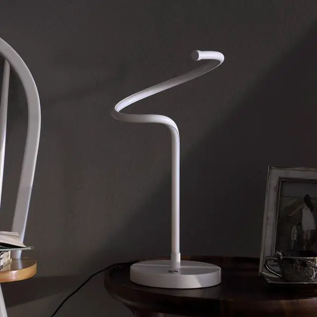 Alt view image 3 of 5 - 19-inch Led Matte White Curvilinear S-Curve Spiral Tube Led Table Lamp
