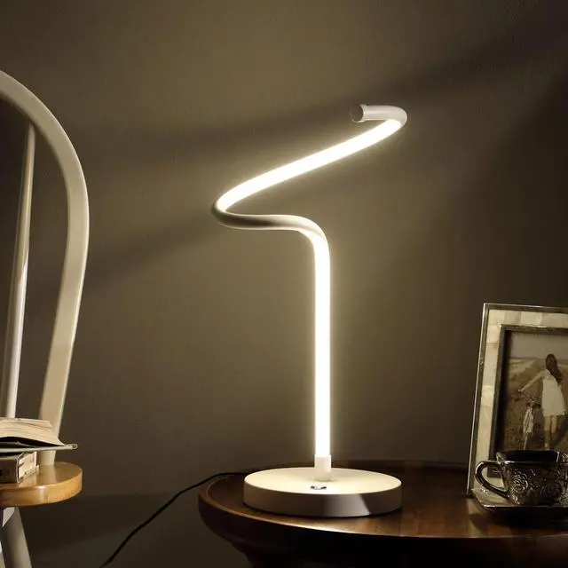 Alt view image 4 of 5 - 19-inch Led Matte White Curvilinear S-Curve Spiral Tube Led Table Lamp