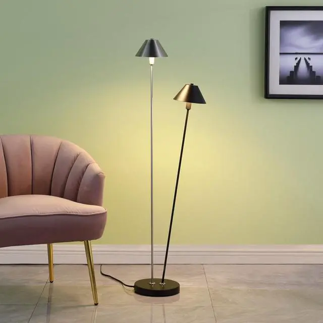 Alt view image 2 of 5 - 47.5" in Led Double G-9 Matte Powder Black/Silver Redman Brushed Nickel Floor Lamp