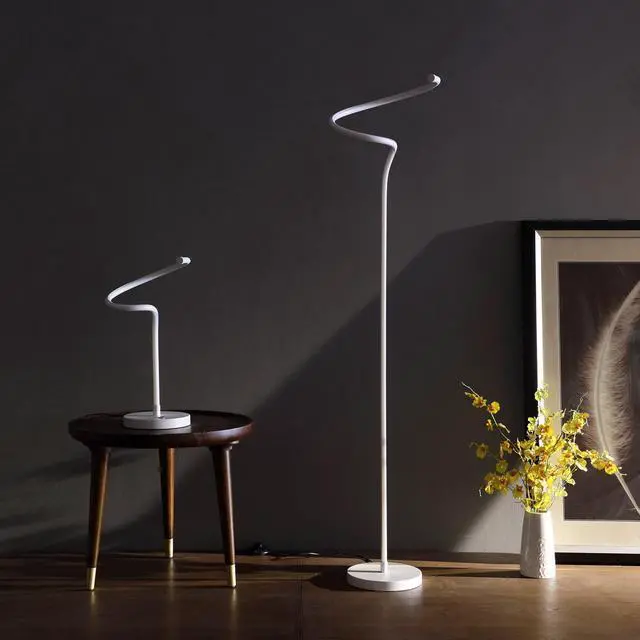 Alt view image 5 of 5 - 52.5-inch Led Matte White Curvilinear S-Curve Spiral Tube Angled Floor Lamp