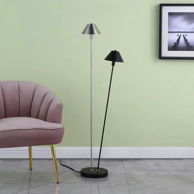 Alt view image 3 of 5 - 47.5" in Led Double G-9 Matte Powder Black/Silver Redman Brushed Nickel Floor Lamp