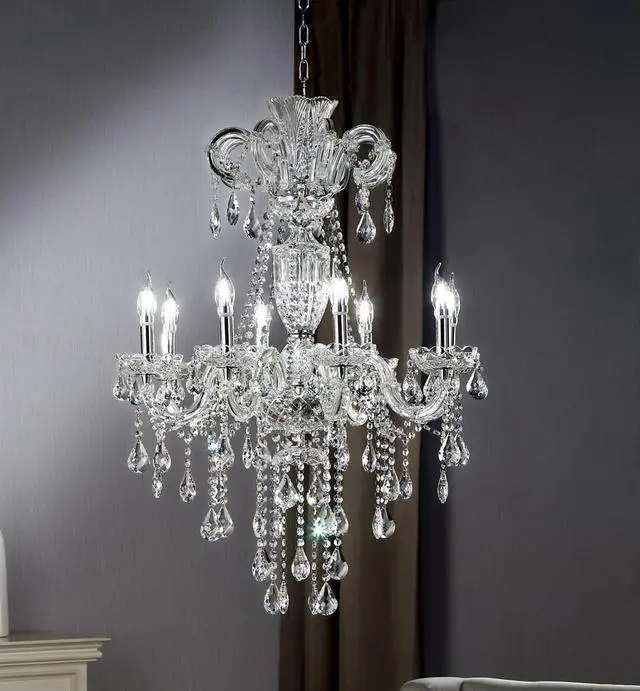 Alt view image 3 of 5 - 37" in Eilish Silver Crystal 8-Led Light Chandelier