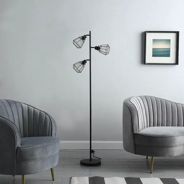 Alt view image 3 of 4 - 65" in Adjustable Cage Shade industrial Farmhouse Metal Floor Lamp